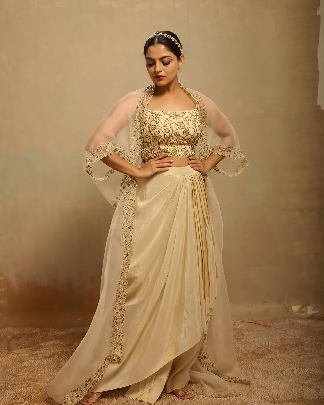 Nikhila Vimal Stills in White Designer Lehenga Choli Voni